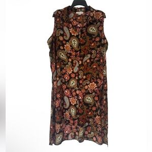 Spense Black Paisley Button Down Slit Sleeveless Tie-Neck Tunic - Size 1X